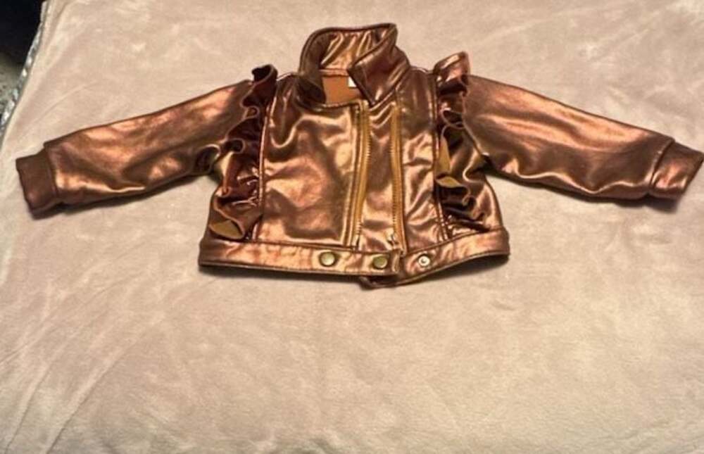 SHEIN Toddler  Metallic Rose Gold Faux Leather Trim Biker Jacket Size 18-24M